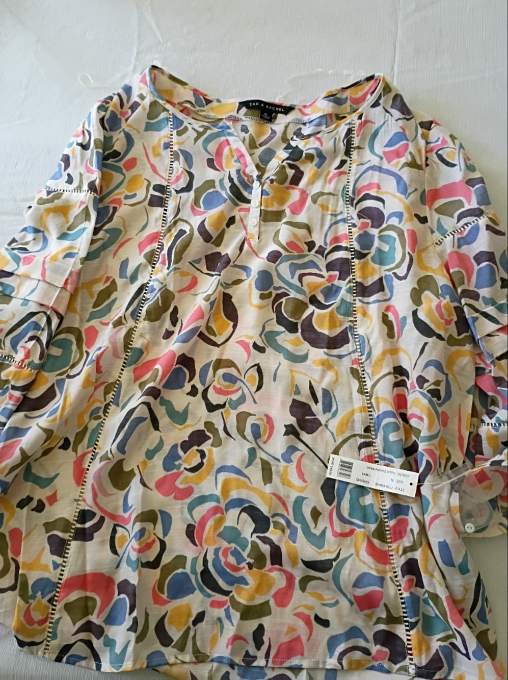 NWT Zac & Rachel Sugar Swizzle Multi Floral V-Neck Blouse XL
